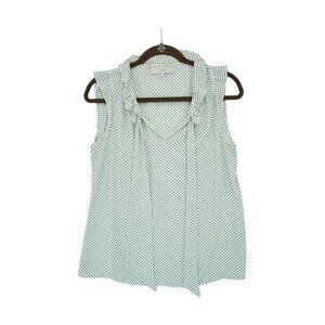 LOFT Black Beige Dot Print Tie‎ Neck Bow Sleeveless Blouse Top Size MP Petites